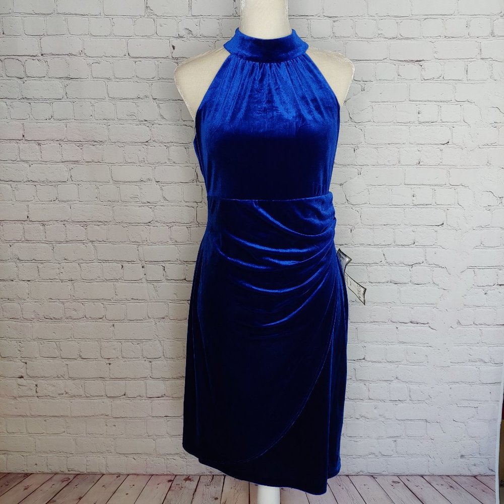 Vince Camuto Royal Blue Velvet Halter Dress 12 NWT